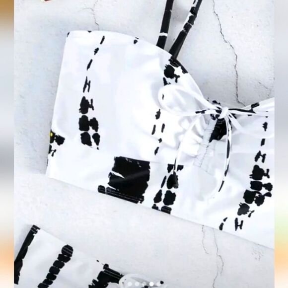 All Over Print Tie Front Boxer Short Bikini Swimsuit, Women's Swimwear sz large - Picture 12 of 15